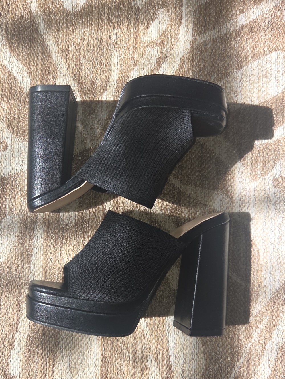 Black Platform Block Heel Slide Sandals